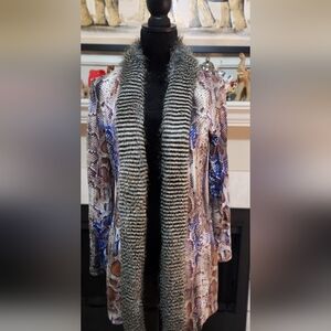 Elegant Animal Print Faux Fur Lined Cardigan
